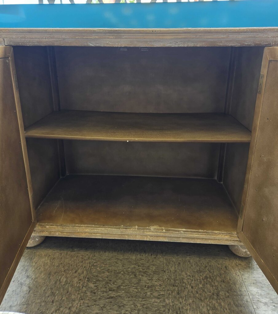 Distressed Wood French Provincial Style 2-Door Buffet Cabinet with Glass Doors