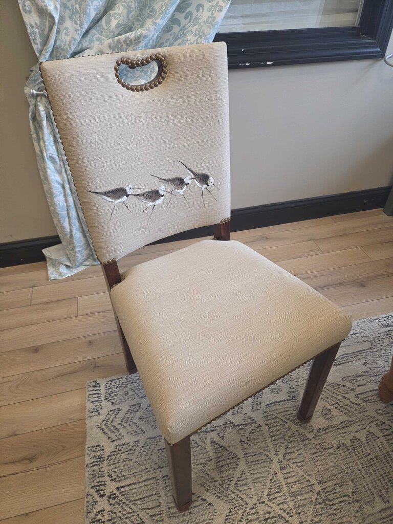 Theodore Alexander Upholstered Dining Chair with Nail Trim and Hand-Painted Sandpipers