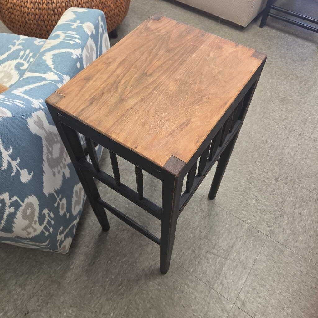 Black Painted Wood Side Table w/Natural Wood Top