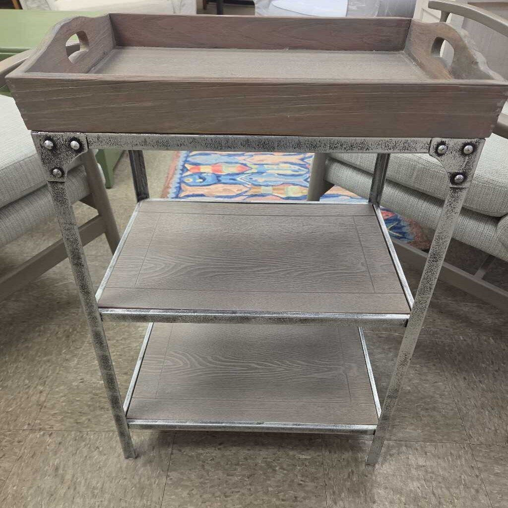 Rustic Wood and Metal Portable Bar Cart