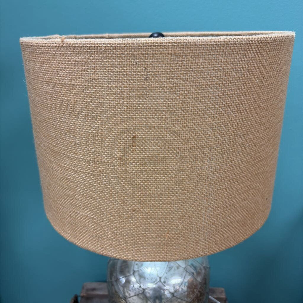 Vintage Silver and Beige Table Lamp with Burlap Shade