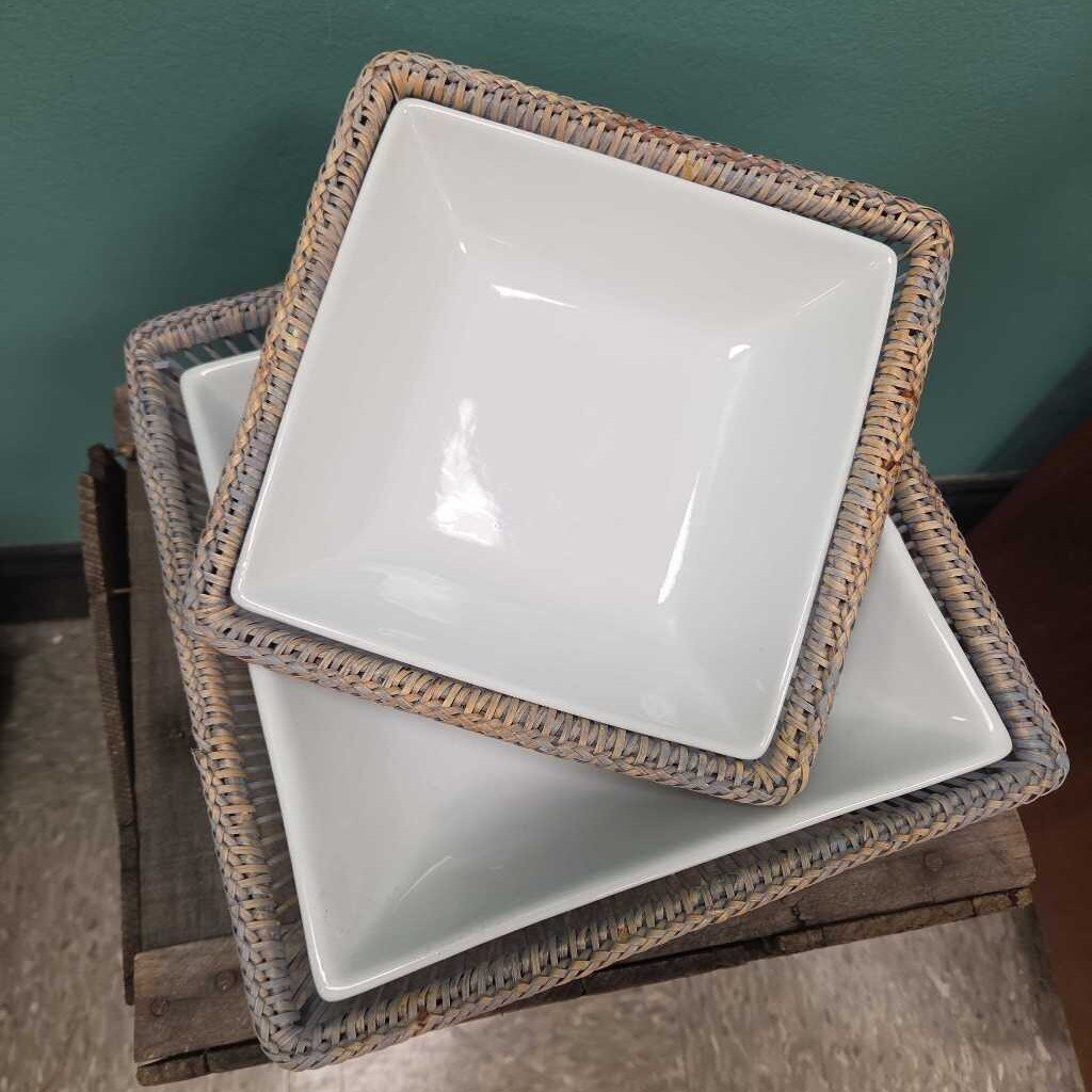 Square Wicker Basket with Serving Dish - Set of 2