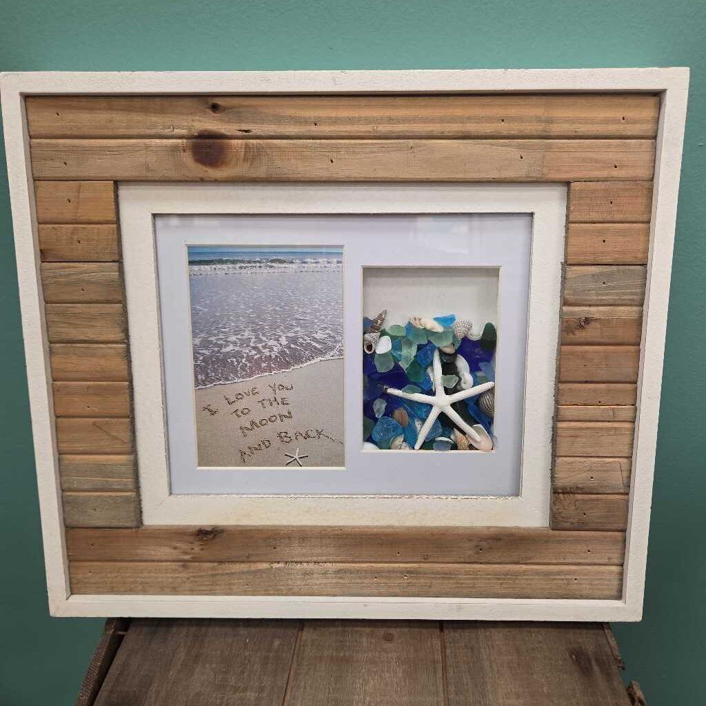 Sea Glass and Starfish 3D Art in Beach Wood Box Frame by LisArt