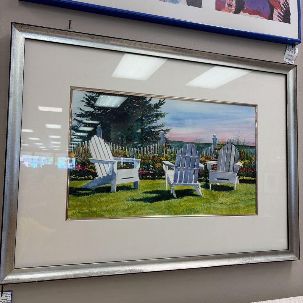 "Triplets" Watercolor by Harry Thompson III (Maine Artist), Framed