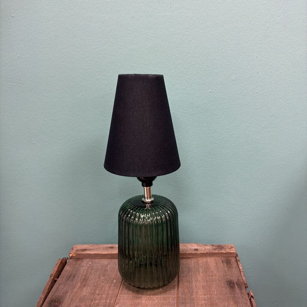 Green Glass Table Lamp with Black Shade
