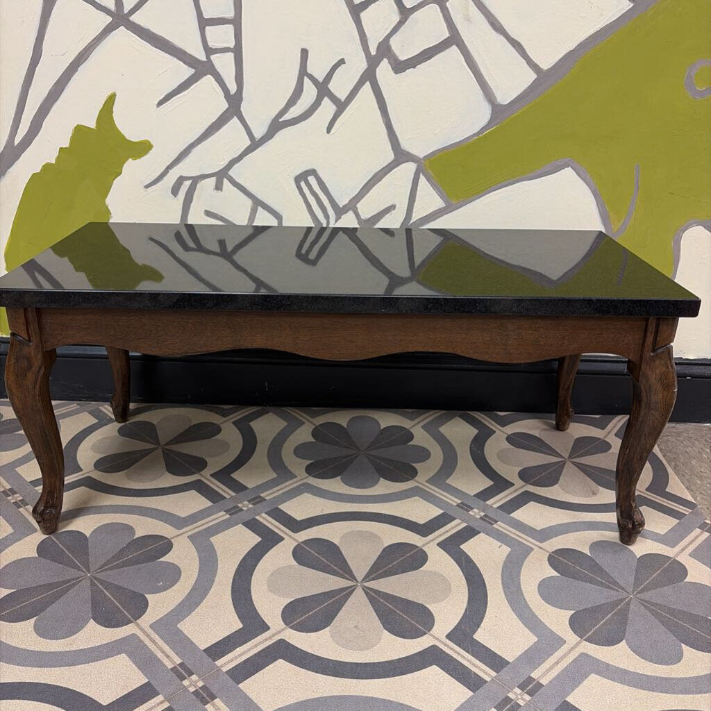 Vintage Queen Anne Style Coffee Table with Black Granite Top