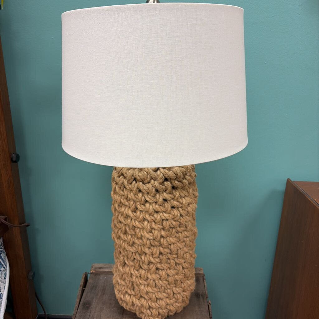 Jute Rope Table Lamp with White Linen Shade