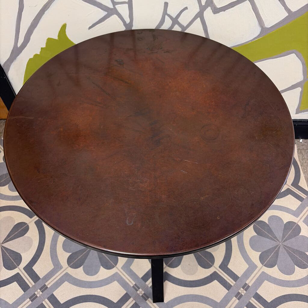 Round Copper-Top Side Table, Metal Legs