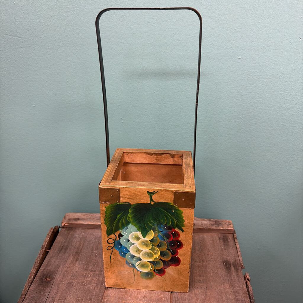 Vintage Wooden Fruit Basket with Grape Design