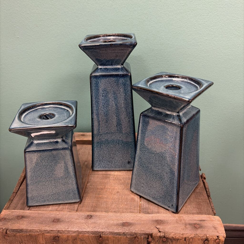 NAPA Home & Gardens Set of Three Blue Ceramic Candle Stands