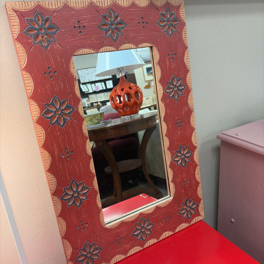 Vintage Hand-Painted Decorative Mirror with Floral Design