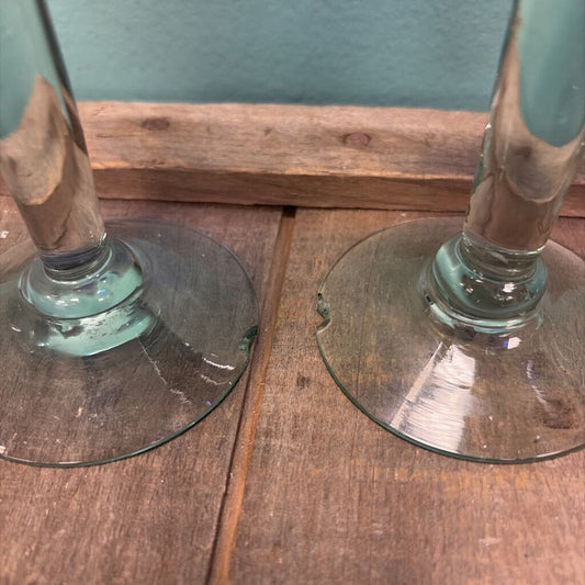 Engraved Blue Glass Stemware Set of Five