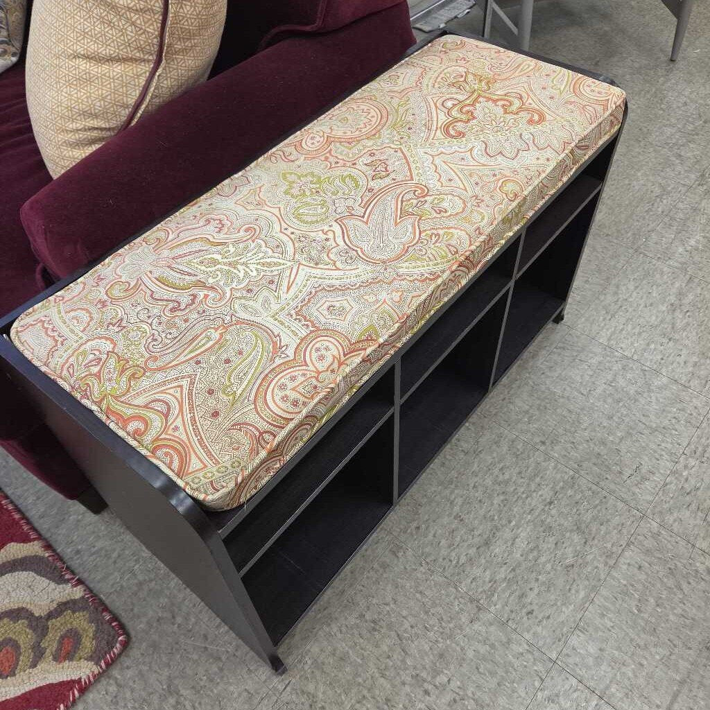 6 Cubby Storage Bench with Paisley Cushion