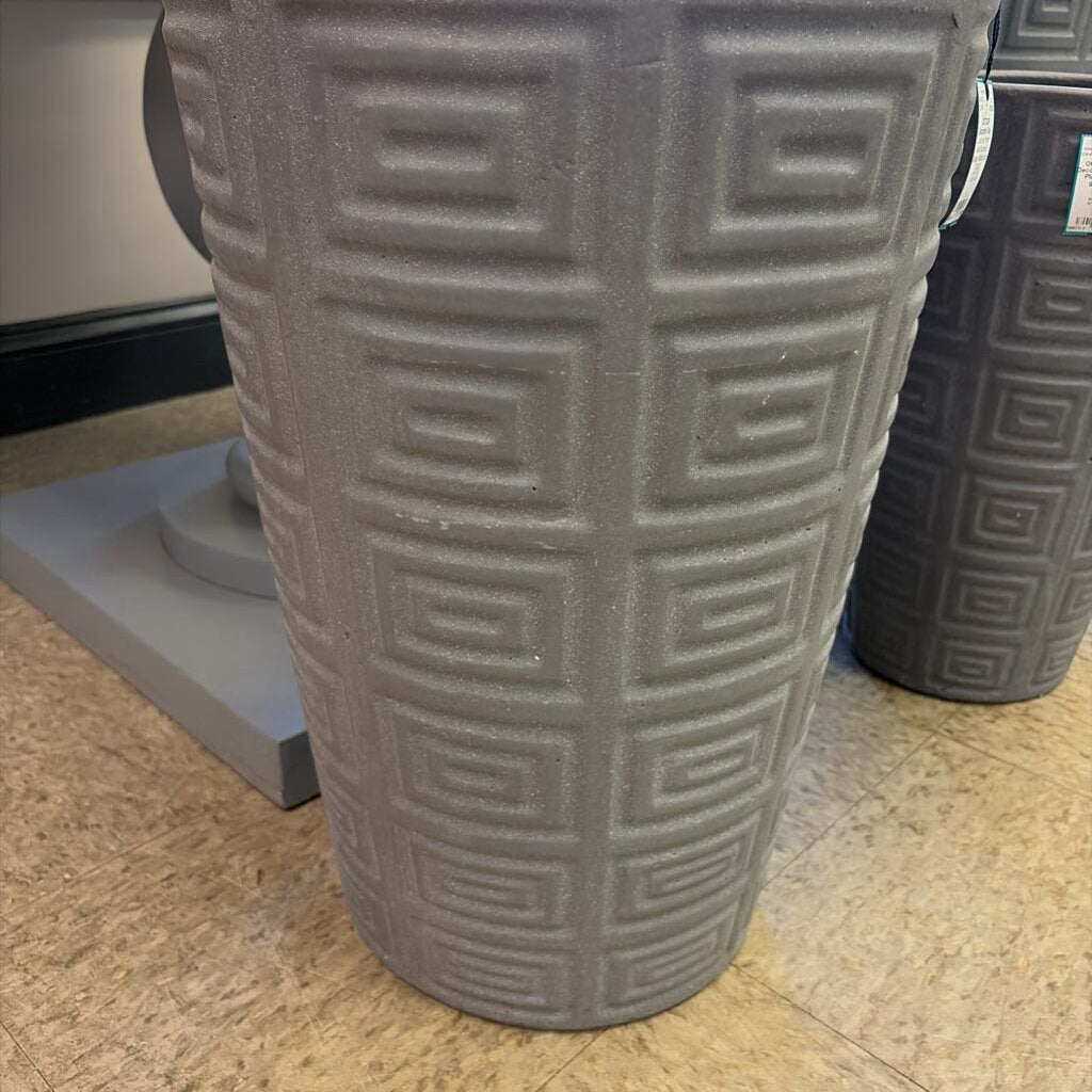 Decorative Gray Concrete Planter with Geometric Design, Medium