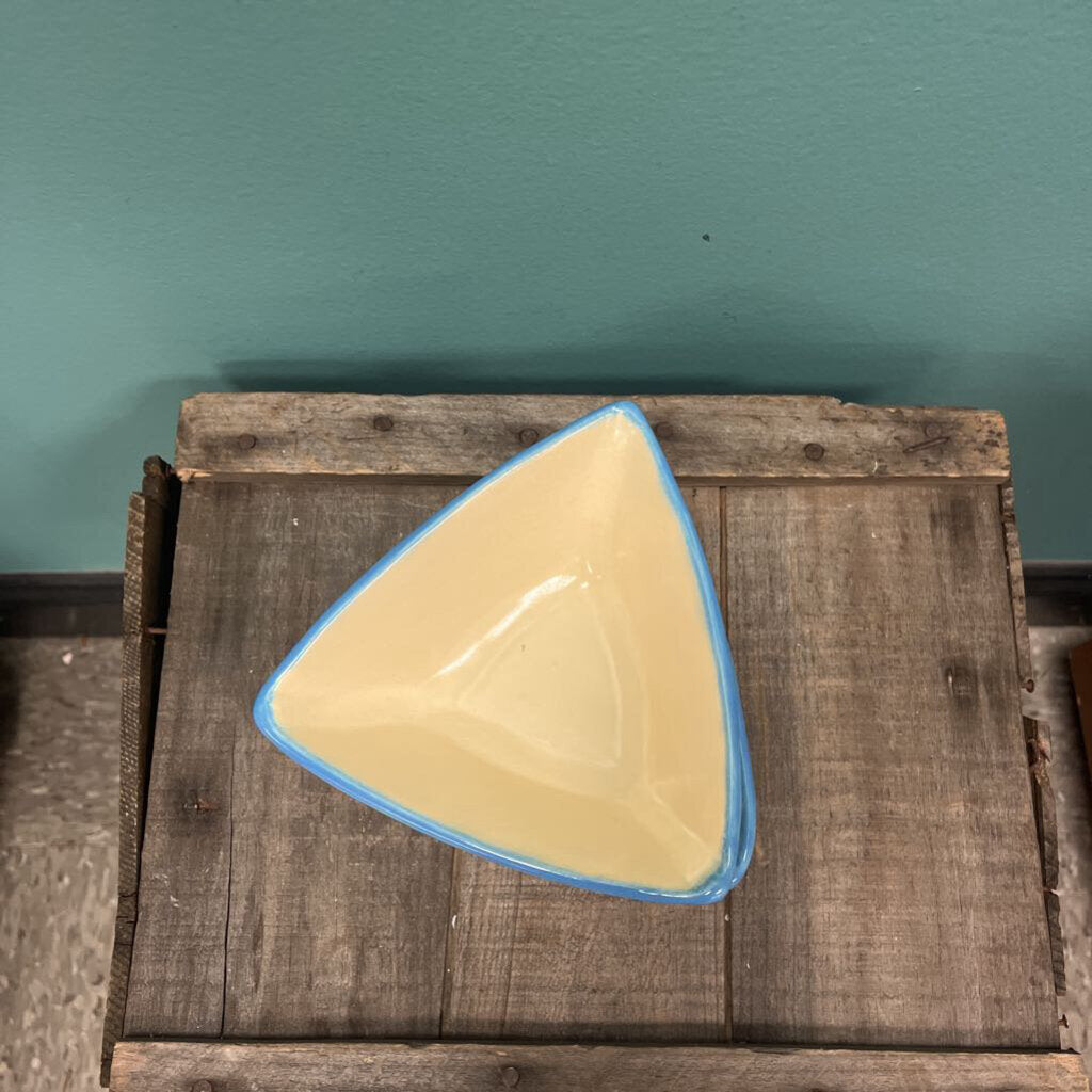 Blue Triangular Glazed Ceramic Bowls - Set of 3