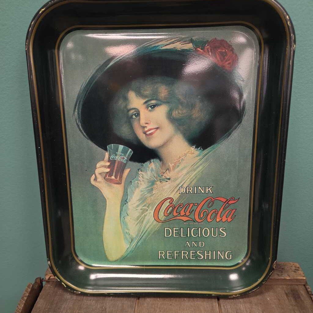 Vintage Coca-Cola Metal Serving Tray with Roaring 20s Flapper