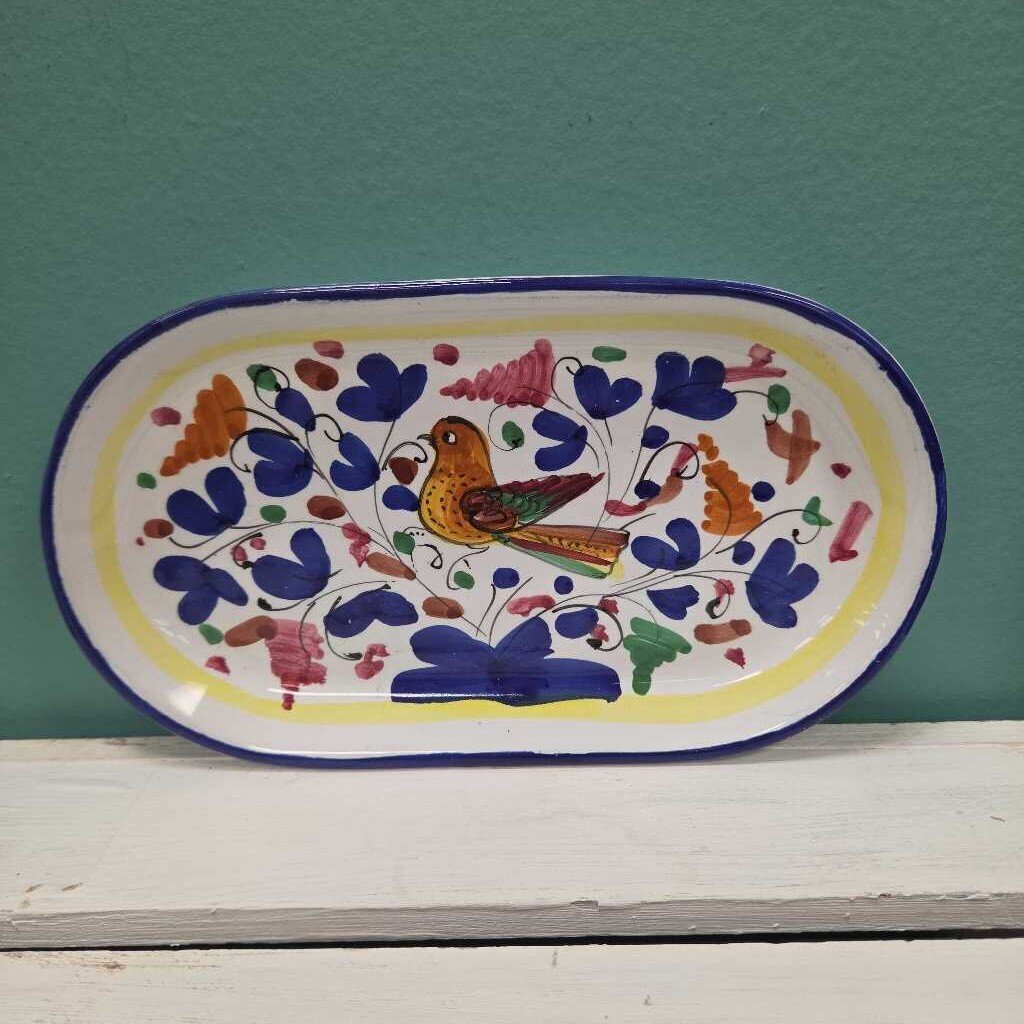 Ceramic Nova Deruta Serving Tray w/Bird Design - Made in Italy