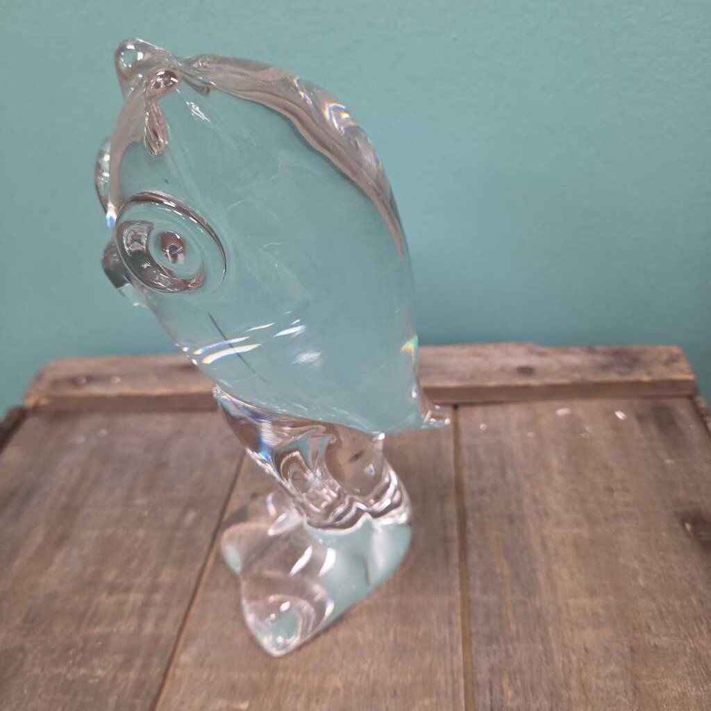 Kristaluxus Signed Glass Owl Figurine Paper Weight