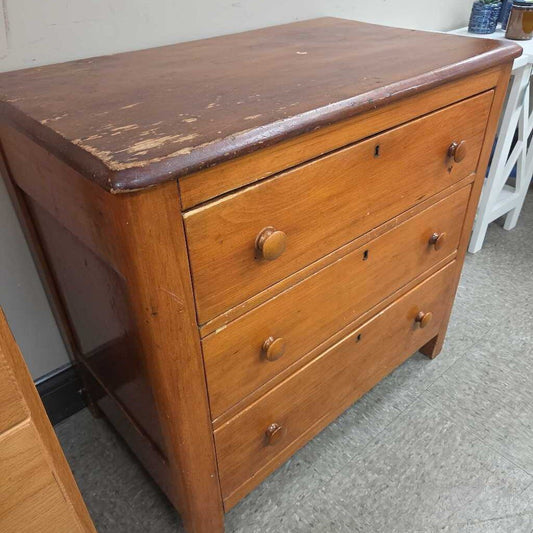 Vintage Pine 3-Drawer Chest with Decorative Locks
