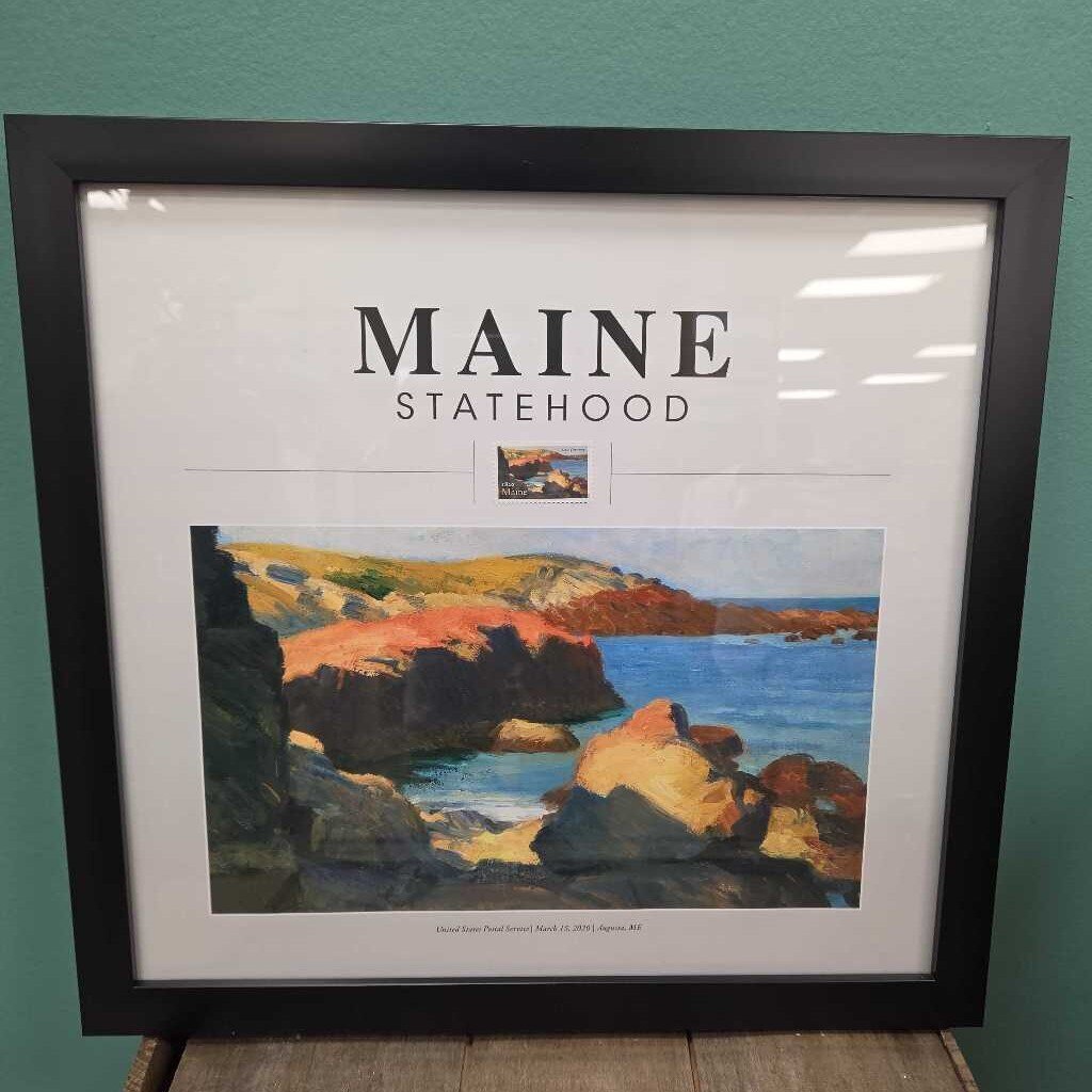 Maine Statehood Postage Stamp with Print - "Sea at Ogunquit" by Edward Hopper