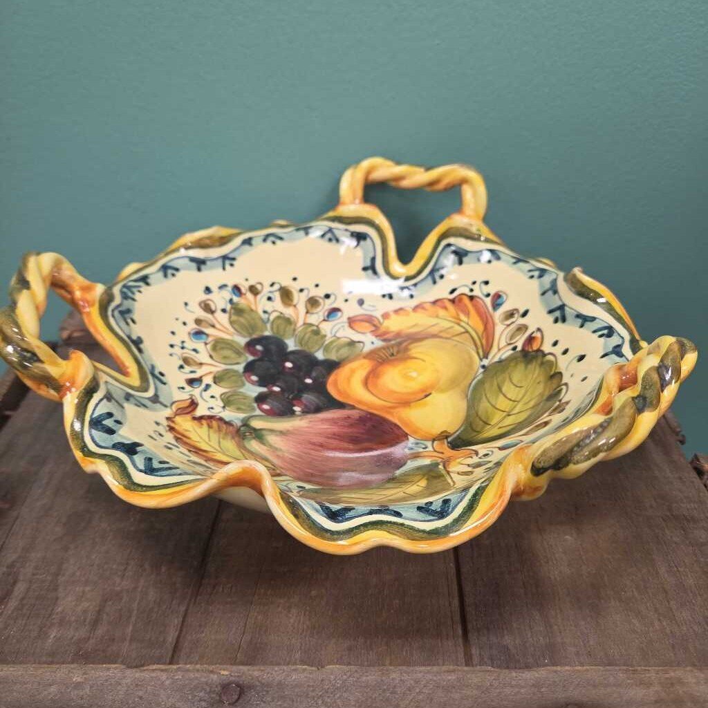 Ammannati Italian Hand Painted Ceramic Bowl with Handles