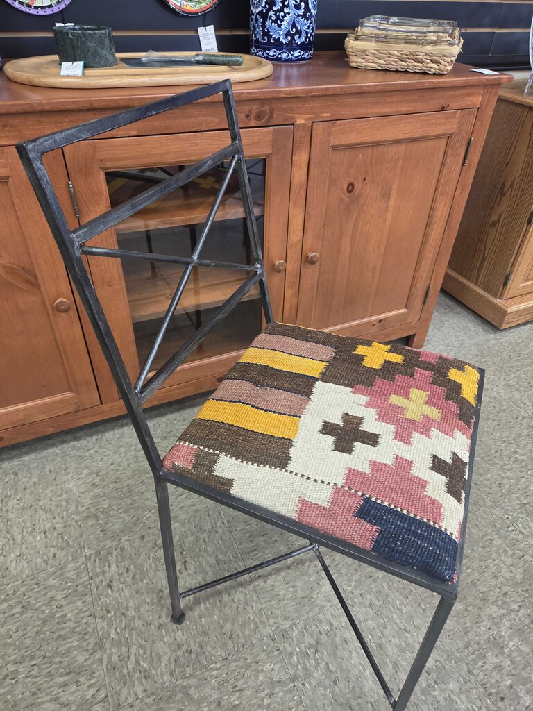 Wrought Iron Dining Chair with Kilim Style Upholstered Seat