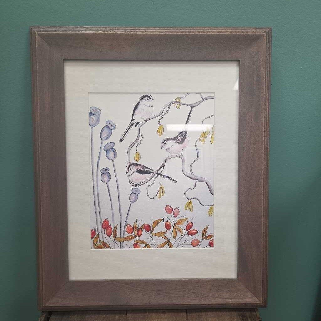 Chickadee Watercolor Print - Matted and Framed