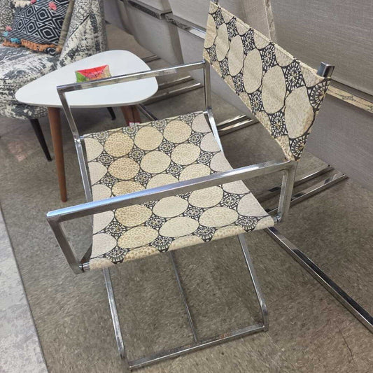 Mid-Century Modern Chrome and Fabric Director's Chair with Geometric Pattern