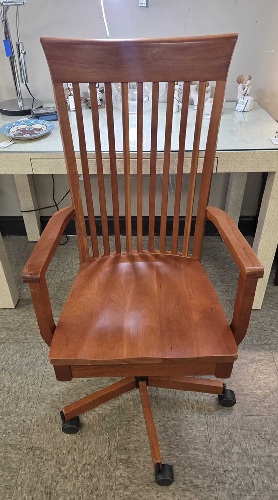 Mission Oak Style Adjustable/Swivel Desk Chair with Slat Back and Casters