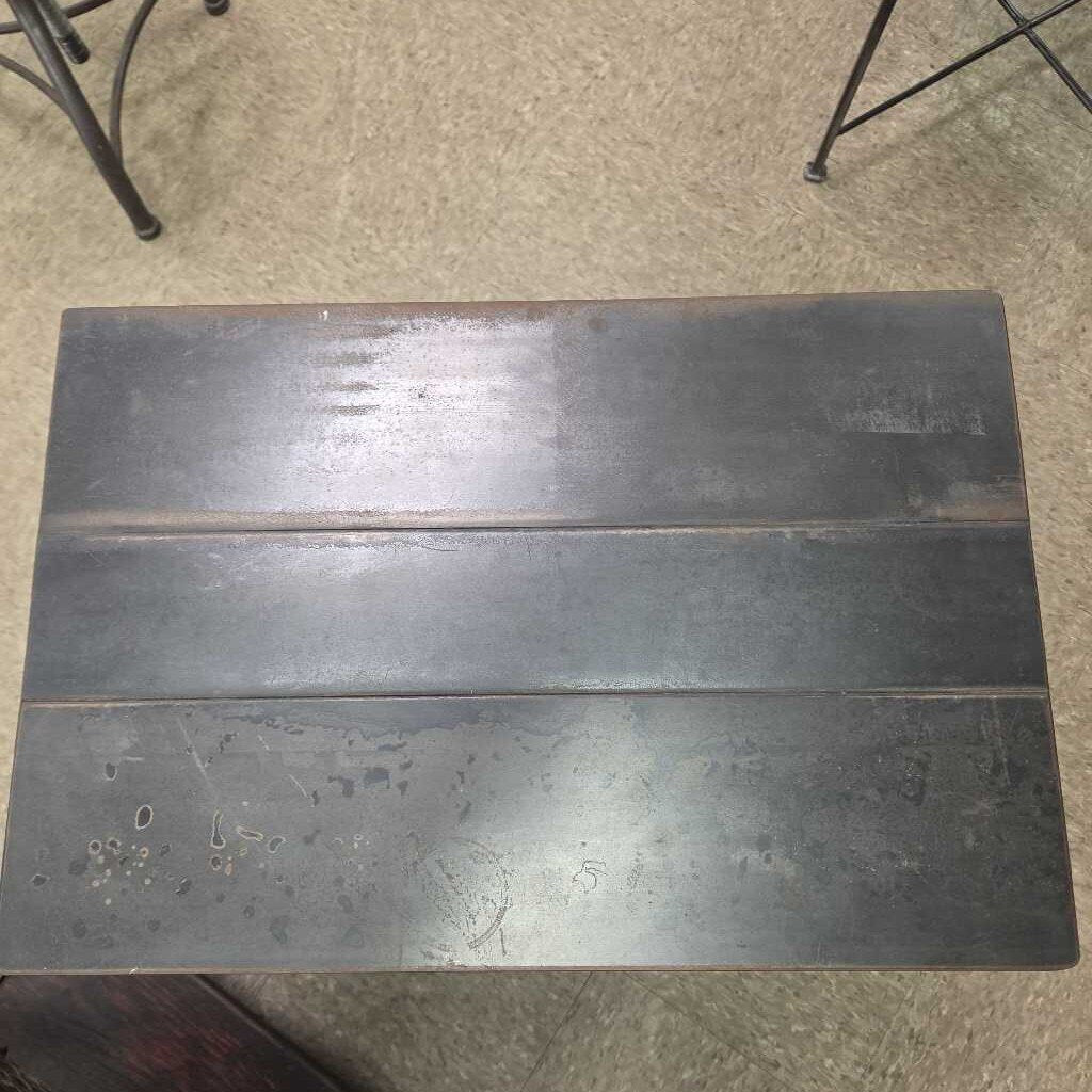 Industrial Style Rolling Console Table with Reclaimed Metal and Wood Frame - 2 Available