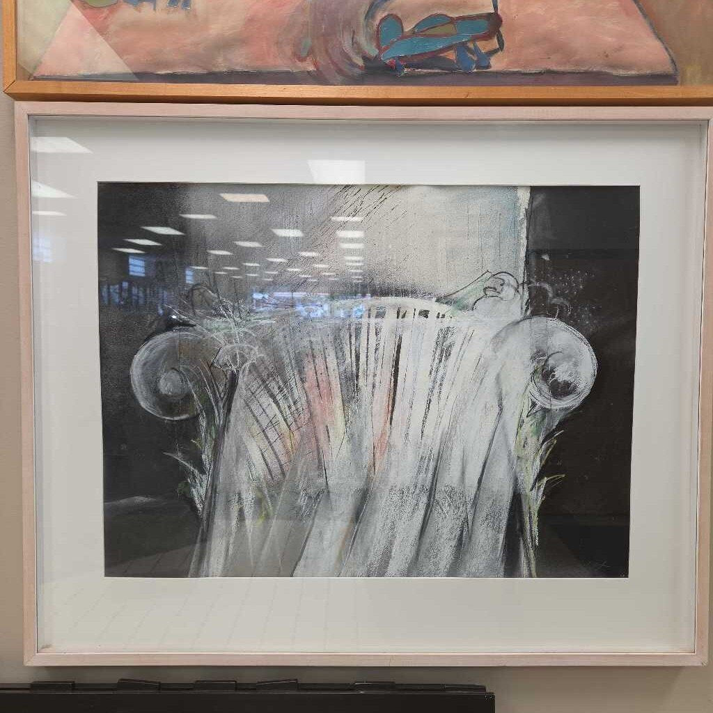 Abstract Column in Pastel and Charcoal by Sue Holt - Matted in Box Frame