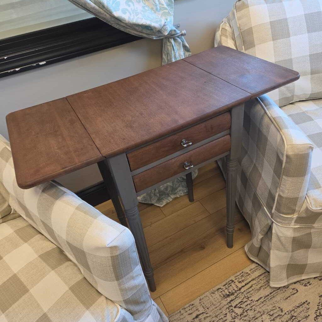 Sheraton Style Drop Leaf Side Table with 2 Drawers