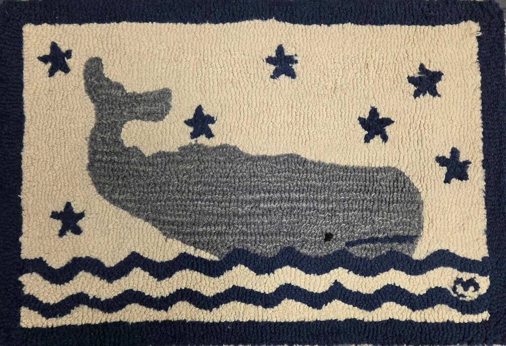 "Whale in Water" Hand Hooked Wool Accent Rug by Candler 4 Corners