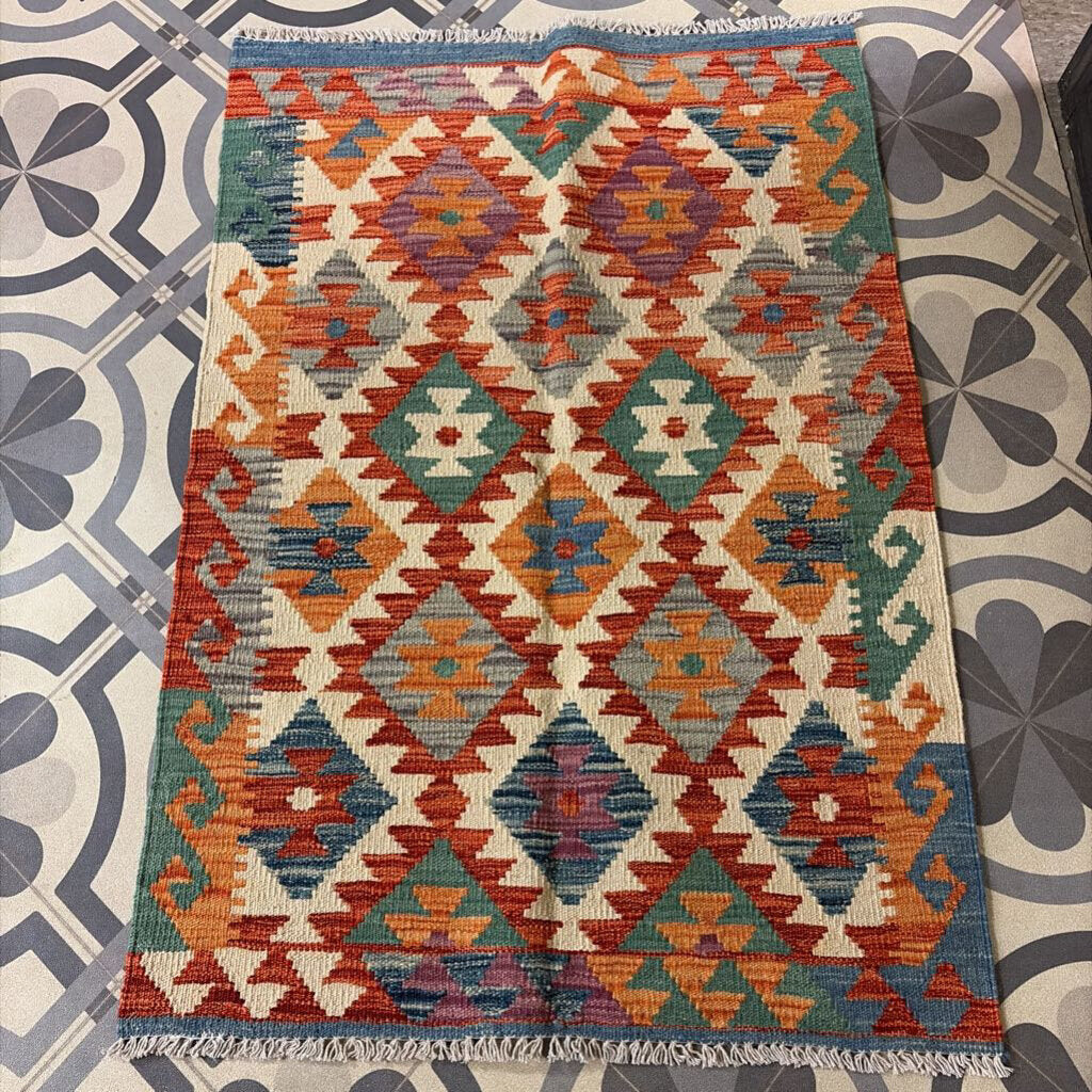 Chobi Kilim Geometric Pattern Flatweave Area Rug