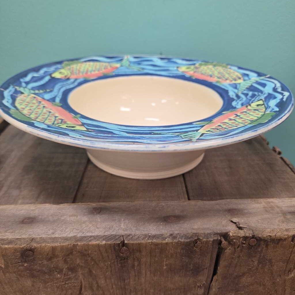 Hand Painted Ceramic Bowl with Fish Motif
