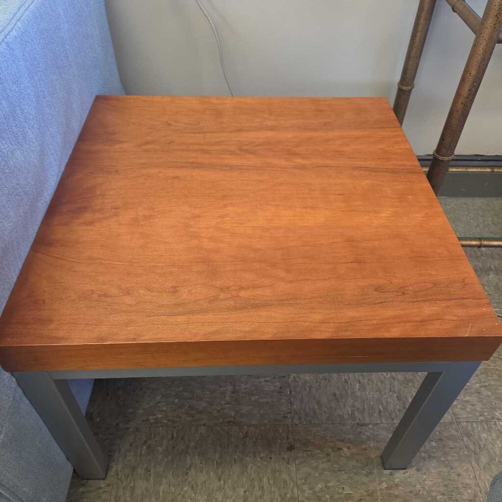 Mid-Century Teak End Table with Metal Frame