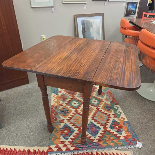 Antique Solid Wood Drop Leaf Dining Table with Turned Legs