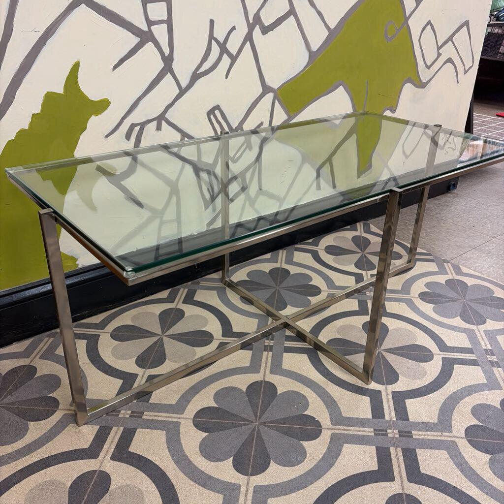 Modern Glass Coffee Table with Stainless Steel Frame