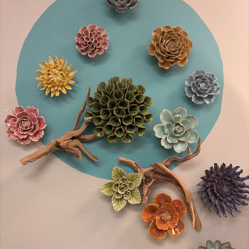 Chive Burnt Orange Poppy Ceramic Flower Wall Arrangements