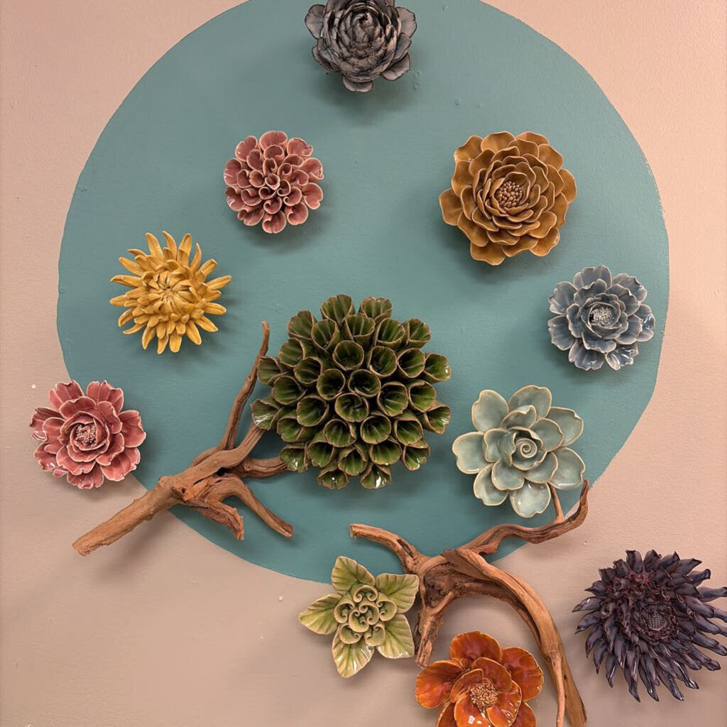 Chive Ceramic Flower Wall Art Polyp Green Large Pottery Handmade