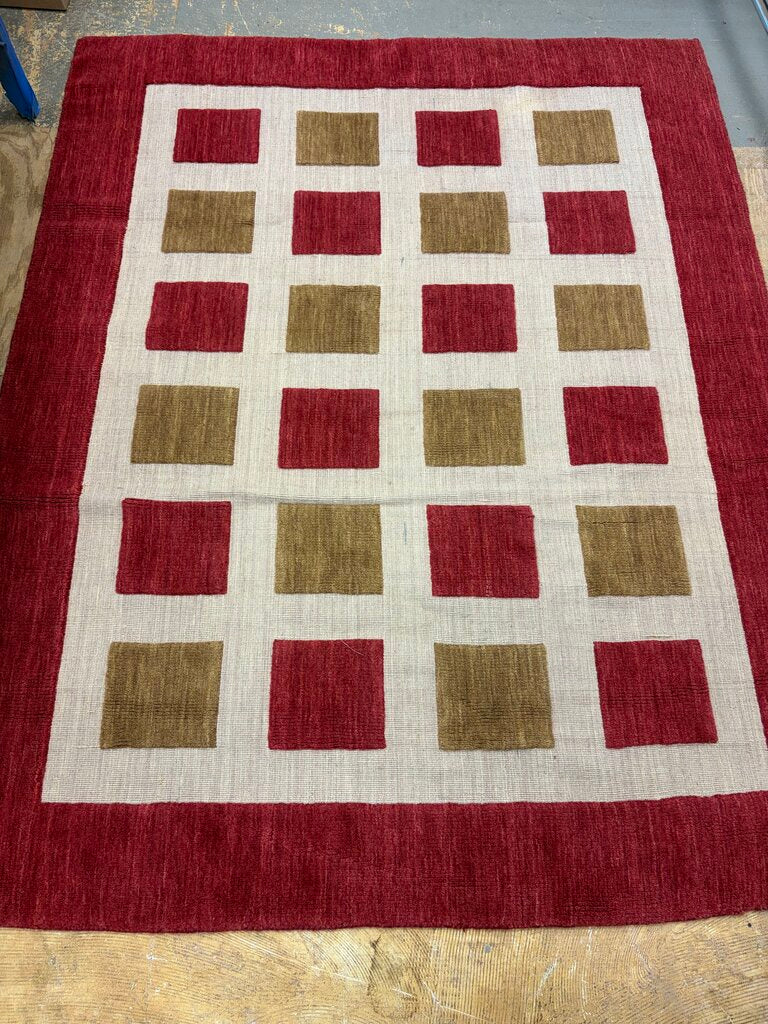 Red and Beige Geometric Wool Area Rug