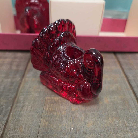 Williams Sonoma Cranberry Red Glass Turkey Taper Candleholders - Set of 4