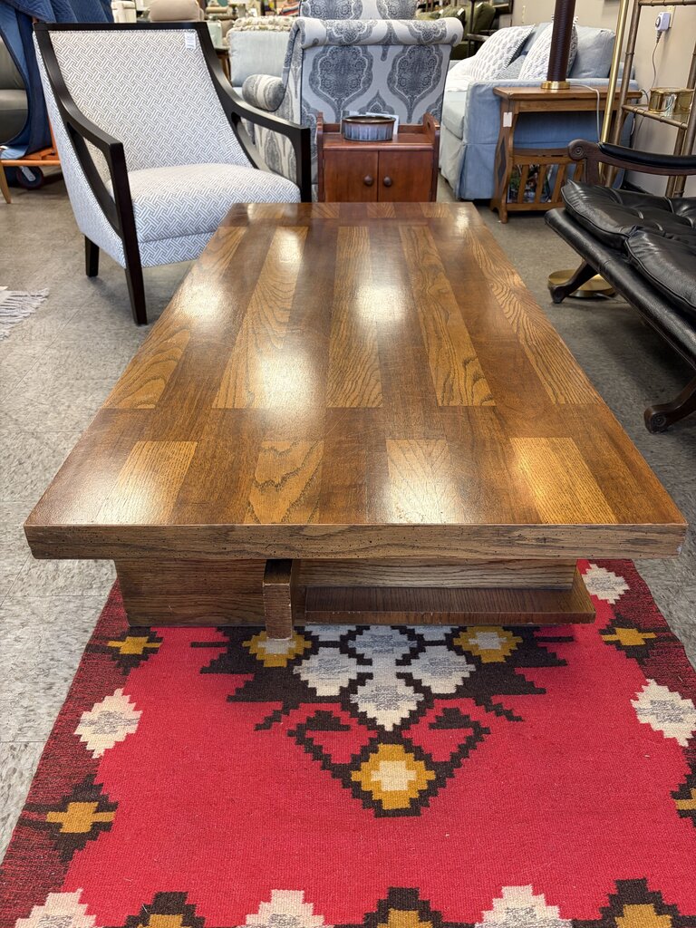 Lane Furniture MCM Brutalist Oak Coffee Table with Black Slab Legs