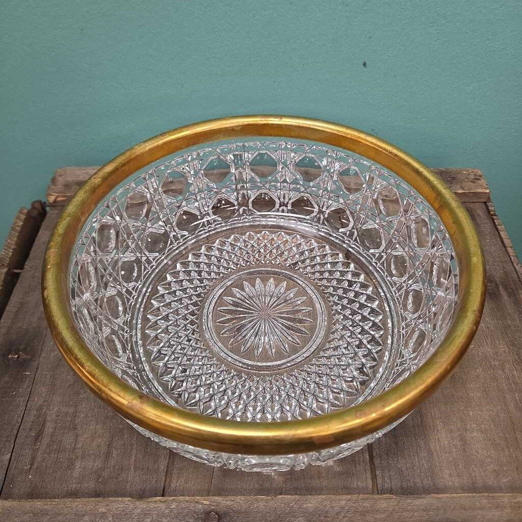 Vintage Crystal Fruit Bowl with Copper Edge