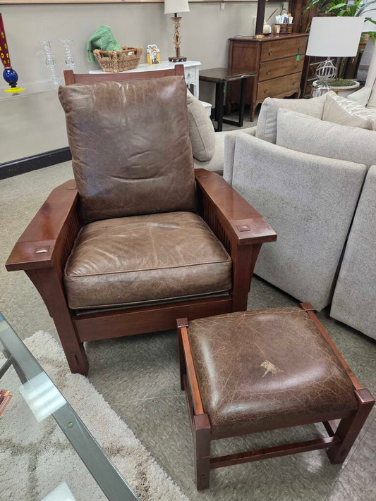 Stickley Mission Oak Arts & Crafts Reclining Morris Lounge Chair with Ottoman