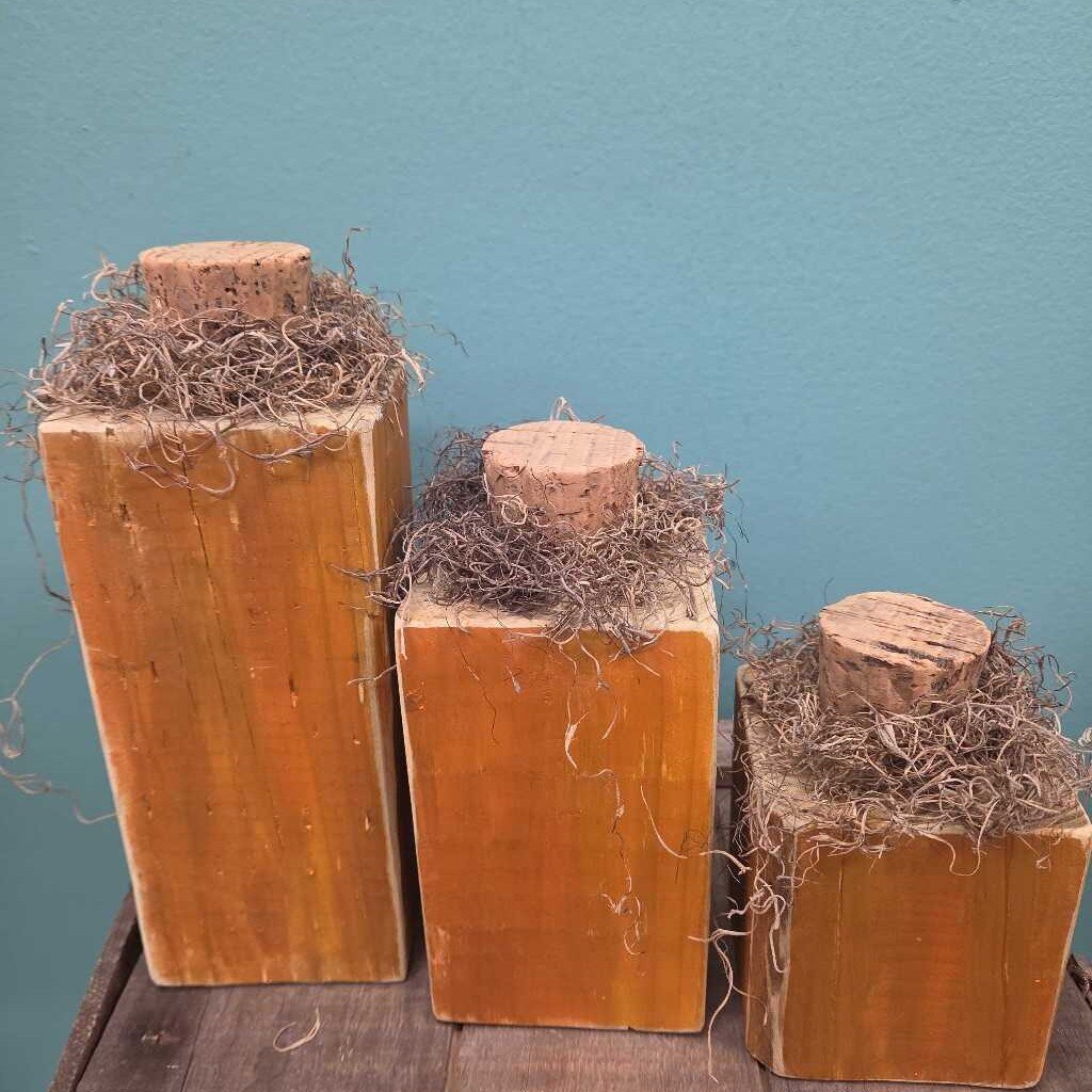 Rustic Wooden Decorative Pumpkins w/Spanish Moss - Set of 3