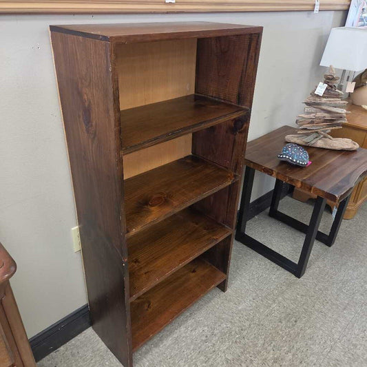 Mid-Century Style Stained Solid Wood Four Shelf Bookcase