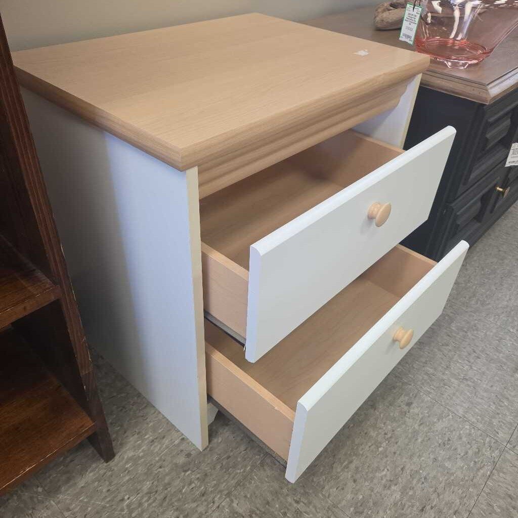 Modern Two-Drawer Bedside Table with Oak Finish Top