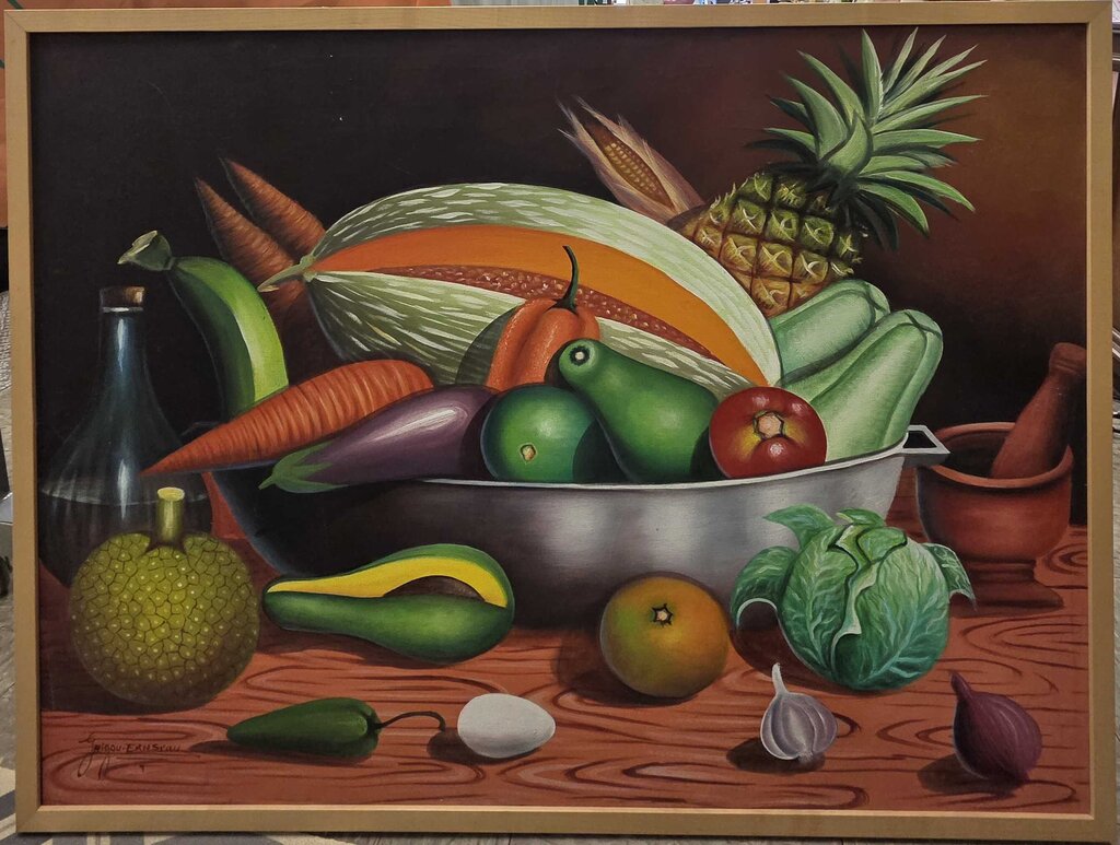 "Still Life with Fruit" Original Oil on Canvas (Unknown Haitian Artist)