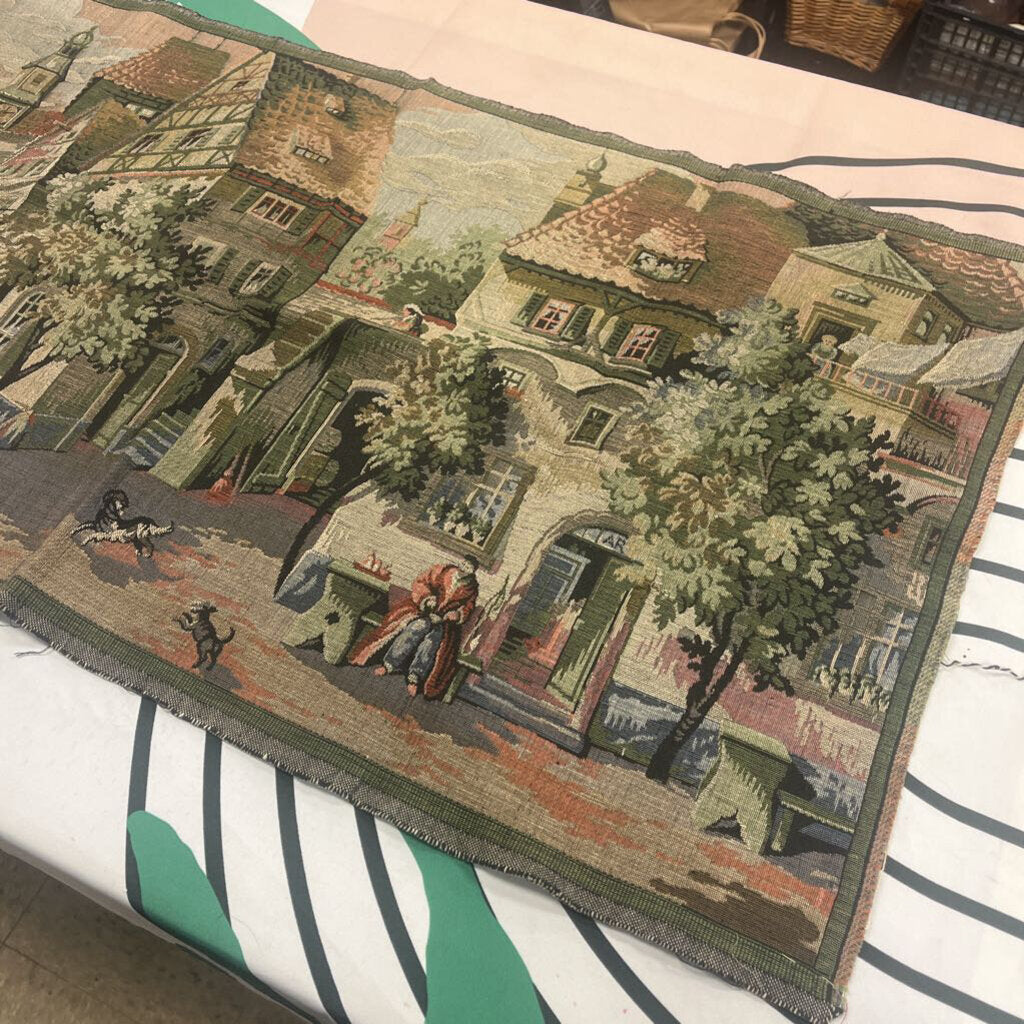 Vintage French Old Village Tapestry